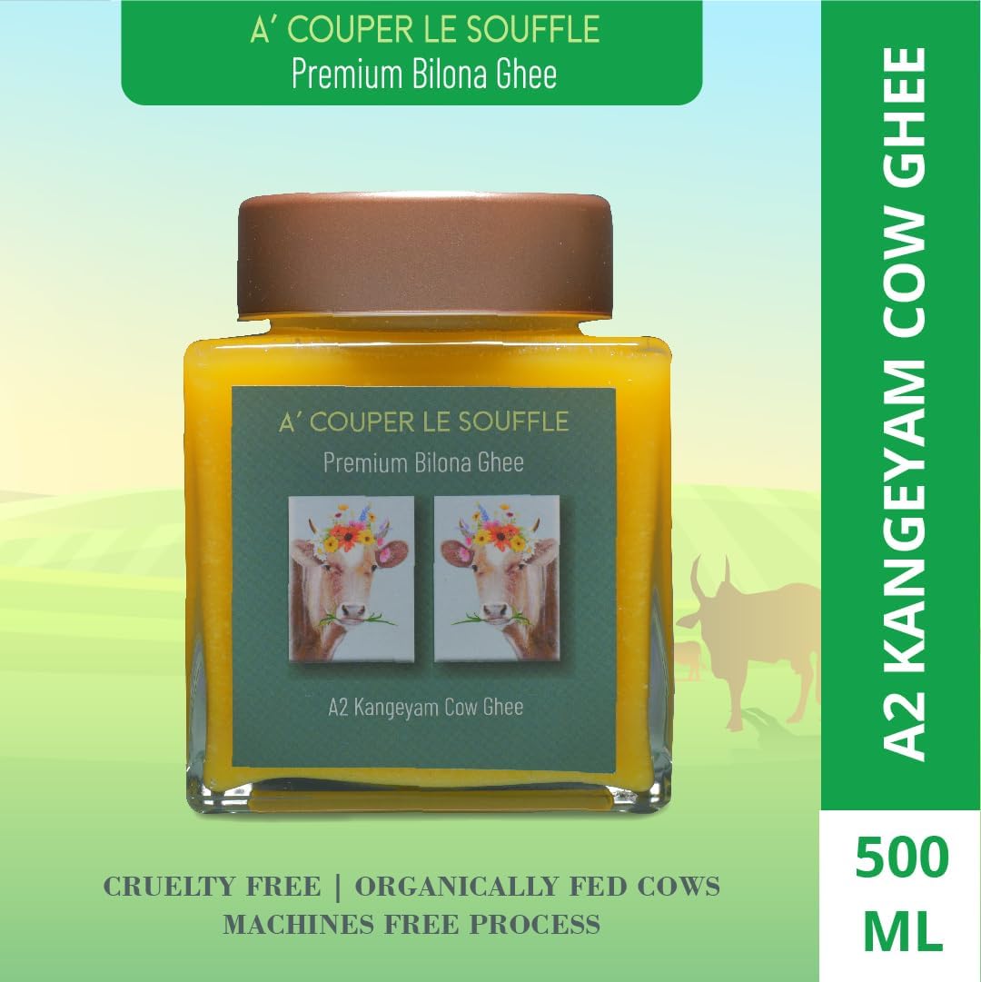 Organic A2 Kangeyam Cow Ghee By A' Couper Le Souffle | Traditional Bilona Method Natural & Healthy Pure Desi Ghee For Overall Health | (500ml) 16.9 Ounce | Jar Pack Organic A2 Kangeyam Cow Ghee By A' Couper Le Souffle | Traditional Bilona Method Natural & Healthy Pure Desi Ghee For Overall Health | (500ml) 16.9 Ounce | Jar Pack