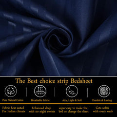 Breathable Single Size Flat Bedsheets With 1 Pillow Covers | 60 X 90 Inches, Navy Blue | Wrinkle Resistant & Soft Skin Safe | 144 Thread Count