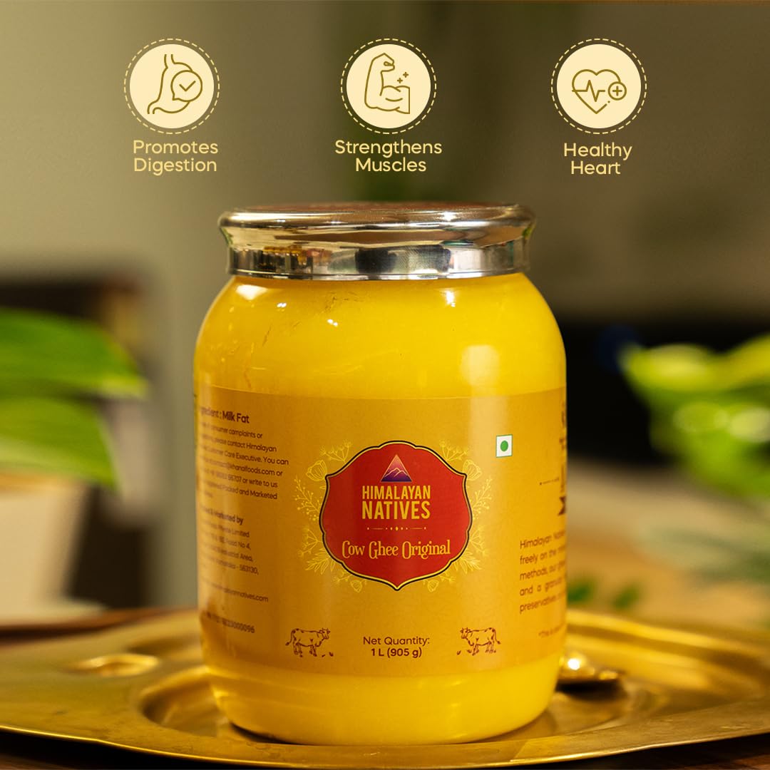 Organic Cow Ghee Original By Himalayan Natives | Highly Nutritious Helps Keep Your Heart Healthy Desi Cow Ghee | (1 Litr) 33.8 Ounce | Jar Pack Organic Cow Ghee Original By Himalayan Natives | Highly Nutritious Helps Keep Your Heart Healthy Desi Cow Ghee | (1 Litr) 33.8 Ounce | Jar Pack