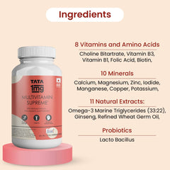 Tata 1mg Multivitamin Supreme With Zinc, Calcium, Vitamin D, Antioxidants & Probiotics , Strength, Immunity, Memory & Concentration, Energy Booster For Men & Women | 60 Capsule , 100gm 0.2lbs