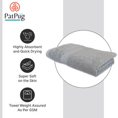 Patpug 100% Indian Ultra Soft Cotton 500 Gsm Highly Absorbent, Fade Resistant, Quick Drying Large Bath Towel (Silver Grey)