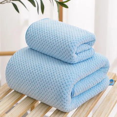 Linear Microfiber Bath Towel & Hand Towel 300 Gsm | Microfiber Bath Towels For Large Size For Men & Women (Blue)
