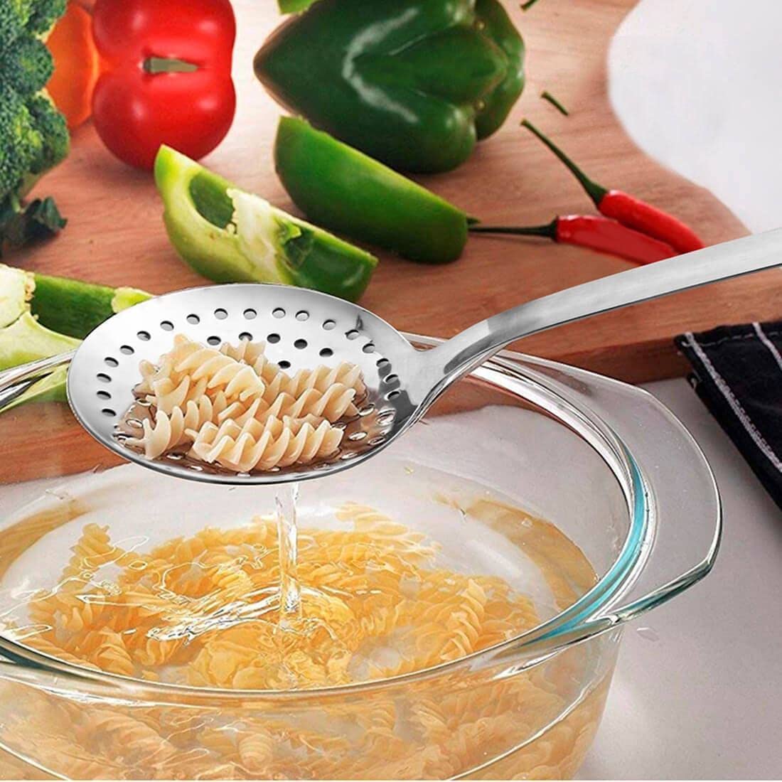 Silver Stainless Steel Skimmer, 32cm | Durable, Rust Free & Dishwasher Friendly - Stainless Steel Poni Silver Stainless Steel Skimmer, 32cm | Durable, Rust Free & Dishwasher Friendly - Stainless Steel Poni