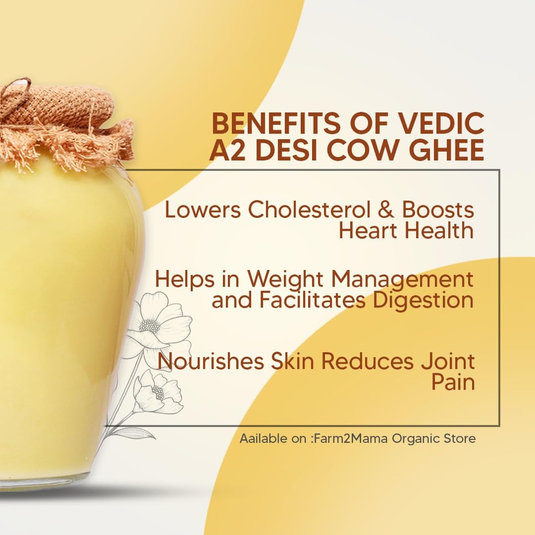 Organic Natural Vedic A2 Desi Cow Bilona Ghee By Farm2Mamma | Natural & Healthy Nutrients A2 Grass Fed Cultured Ghee For Boost Immunity | (1 Litr) 33.8 Ounce | Jar Pack Organic Natural Vedic A2 Desi Cow Bilona Ghee By Farm2Mamma | Natural & Healthy Nutrients A2 Grass Fed Cultured Ghee For Boost Immunity | (1 Litr) 33.8 Ounce | Jar Pack