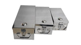 Stainless Steel Locker Boxes, Cash Peti Pooja Set, Jewellery Boxes Size -8 Inch, 10 Inch, 12 Inch With Pre Fited Lock & 2 Key, Pack Of 3, Special Feature - Portable
