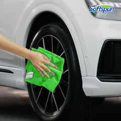Softspun Microfiber Cleaning Cloths Towel Set 340 Gsm | Wash Cloth Automotive Microfibre Towels For Car, Bike Cleaning Polishing Washing & Detailing Pack Of 5 (Green)