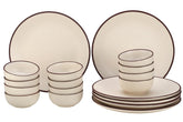 Handcrafted Ceramic Stoneware Dinner Set - Pack Of 18 Pcs, Off White | 6 Dinner Plates, 10.6 Inch Each + 12 Small Dinner Bowl, 170ml Each - Microwave & Dishwasher Safe | Crockery Set For Dining