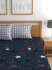 Cotton Super King Size Bedsheet With 2 Large Size Pillow Covers - 108 X 108 Inches, Navy Blue | 240 Thread Count Suitable For All Seasons & Easy To Wash