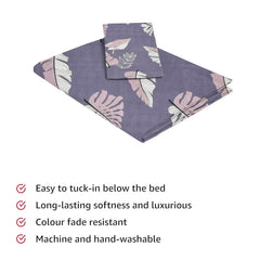 Printed Single Bedsheet Size With 1 Pillow Cover - 60 X 90 Inches, Grey Dark | Cotton Wrinkle Free Soft, Breathable | Durable & Long-Lasting