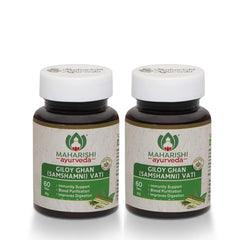 Maharishi Ayurveda Giloy Ghan Vati 100% Natural Immunity Boosting, Enhances Strength & Stamina, Fights Fatigue, Detoxifies The Body | 60 Tablets 50gm 0.1lbs Each Pack Of 2