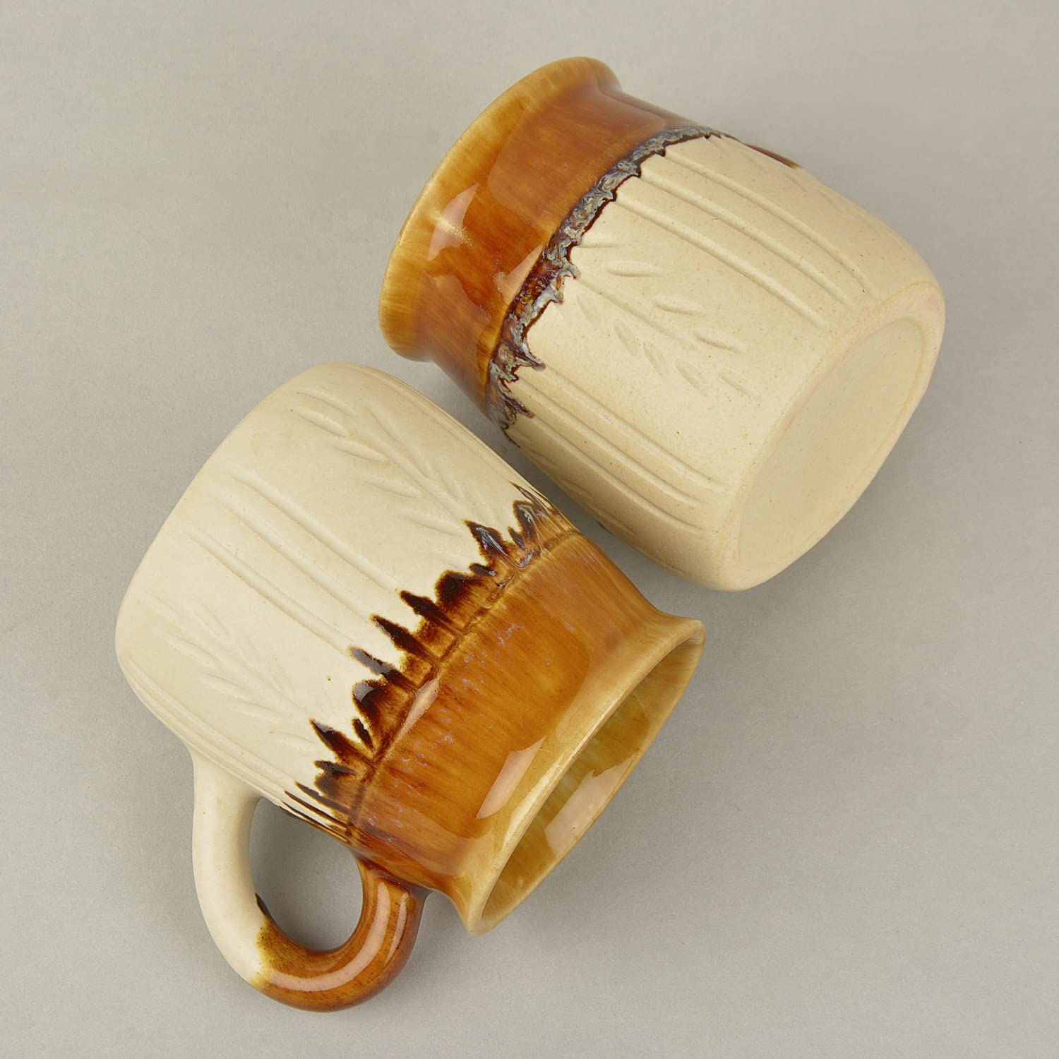 Hand Painted Ceramic Coffee Mugs Set Of 2 - Beige & Brown, 300ml Each | Milk Mugs - Chai Cups - Tea Cups & Mugs Hand Painted Ceramic Coffee Mugs Set Of 2 - Beige & Brown, 300ml Each | Milk Mugs - Chai Cups - Tea Cups & Mugs