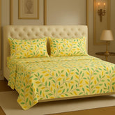 Microfiber 4 Pcs Bedding Set For King Size 1 Fitted Bedsheet With 1 Flat Top Sheet + 2 Pillow Covers | 78x72 Inches, Beige & Green | Perfect Combination For A Stylish Bedsheet