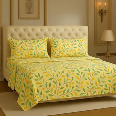 Microfiber 4 Pcs Bedding Set For King Size 1 Fitted Bedsheet With 1 Flat Top Sheet + 2 Pillow Covers | 78x72 Inches, Beige & Green | Perfect Combination For A Stylish Bedsheet
