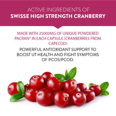 Swisse High Strength Cranberry For Pcos, Pcod & Uti, 25000mg Cranberry Extract, Antioxidant Rich Supplement Supports Bladder | 30 Tablets 50gm 0.1lbs