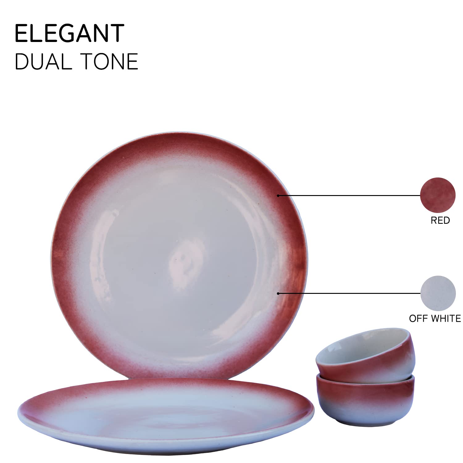 Handcrafted Ceramic Stoneware Dinner Set - Pack Of 4, Off White & Red | 2 Dinner Plates + 2 Dinner Katori, 180ml Each - Scratch Resistant, Microwave & Dishwasher Safe Handcrafted Ceramic Stoneware Dinner Set - Pack Of 4, Off White & Red | 2 Dinner Plates + 2 Dinner Katori, 180ml Each - Scratch Resistant, Microwave & Dishwasher Safe