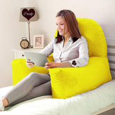 Backrest & Reading Pillow, Bed Support Pillow With High Armrests, Yellow Color - X Large Size | 100% Cotton Removable Cover | For Back & Shoulder Support, Comfortable Pillow - Pack Of 1