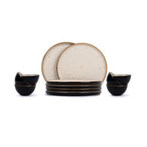 Ceramic Dinner Set Of 12 Pcs, Black Ivory | Crockery Set For Dining Table - Dining Sets Crockery Items | Glossy Finish Premium Stoneware | 6 Dinner Plates + 6 Veg Small Bowls, 180ml Each
