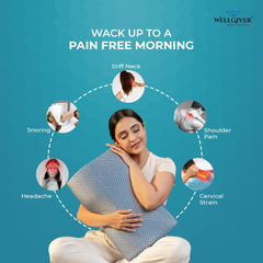 Cervical Memory Foam Pillow For Neck Pain, Standard Size - 19 X 11 X 4 Inch | Orthopedic Pillow Spondylitis Neck & Shoulder, Head Pain | Washable Jacquard Blue Cover - Pack Of 1