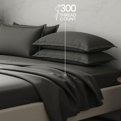 100% Cotton Plain Bedsheet Set With 4 Pillow Covers - 108 X 108 Inches, Grey | 300 Thread Count - Gift For Weddings Or Anniversary King Size Bedsheet