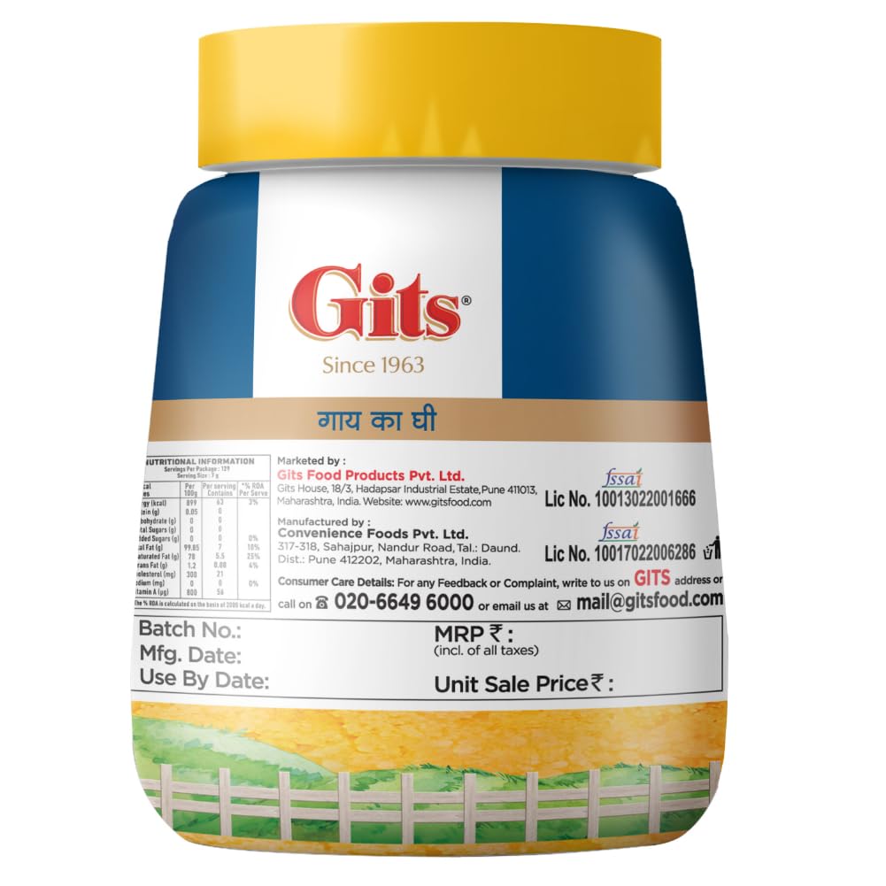 Natural Premium Desi Cow Ghee By Gits | Good Source Of Vitamin A, Delicious Healthy & Nutritious Pure Cow Ghee Perfect For Glowing Skin | (1 Litre) 33.8 Ounce | Jar Pack Natural Premium Desi Cow Ghee By Gits | Good Source Of Vitamin A, Delicious Healthy & Nutritious Pure Cow Ghee Perfect For Glowing Skin | (1 Litre) 33.8 Ounce | Jar Pack