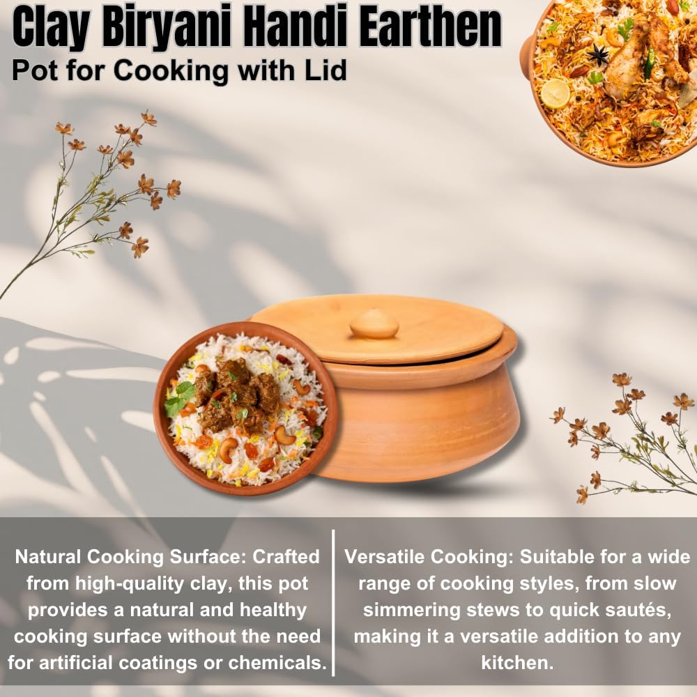 Exclusive Range Unglazed Clay Handi | Earthen Kadai | Clay Pot For Cooking & Serving -1.5 Liters Pack Of 2, Red-Ochre (Gerua) Exclusive Range Unglazed Clay Handi | Earthen Kadai | Clay Pot For Cooking & Serving -1.5 Liters Pack Of 2, Red-Ochre (Gerua)