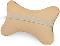 Faux Leather Car Neck Rest Pillow, Pillow Compatible With All Cars - Beige | Neck & Head While Driving Pillow For Neck Pain Relief | Light Weight & Easy To Clean, Wash - Pack Of 2