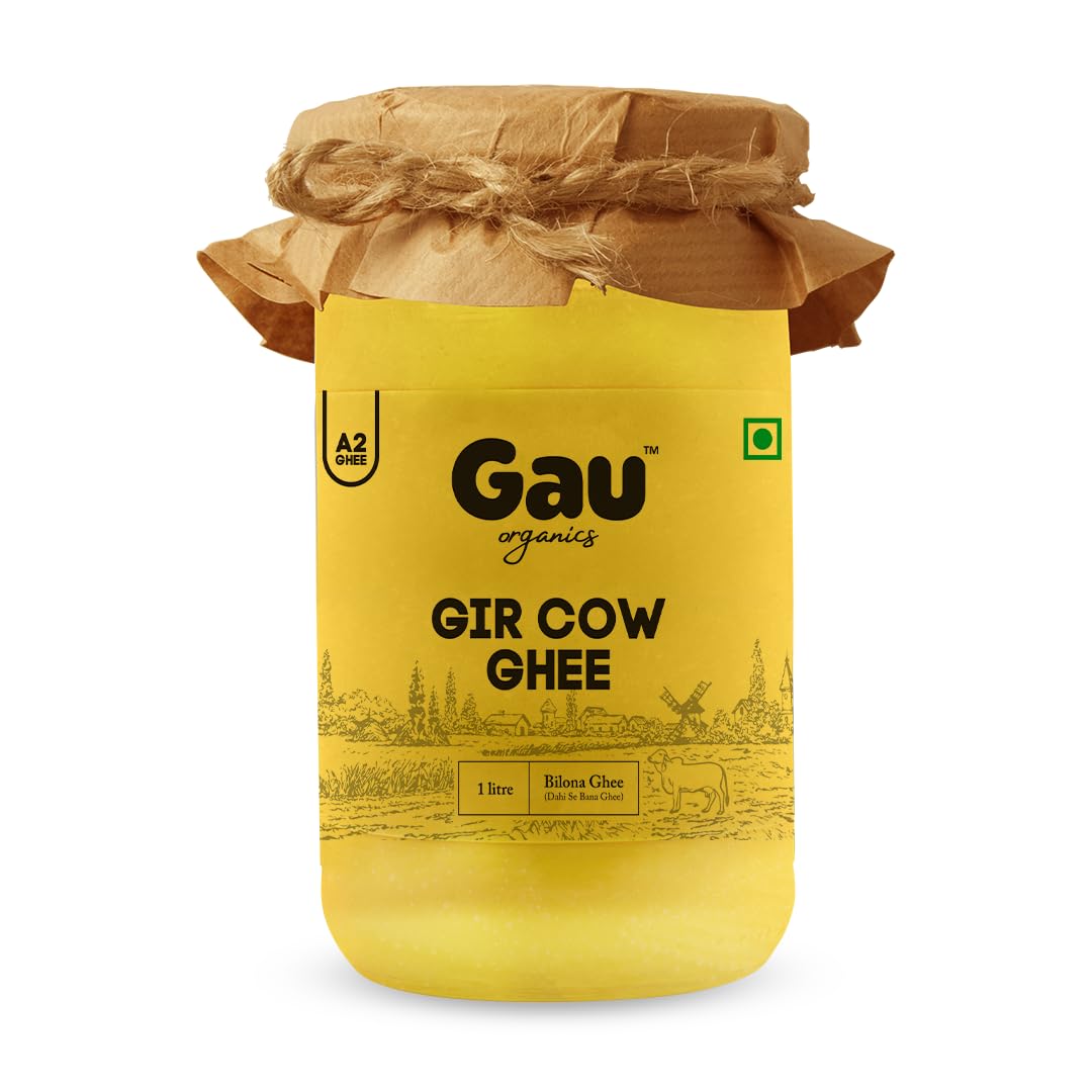Pure Gir Cow Ghee By Gau Organics | Natural Hand Made Curd Churned Desi Ghee Helps To Boost Immunity | (1 Litr) 33.8 Ounce | Jar Pack