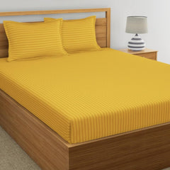 Elastic Fitted Bedsheet For Double Bed With Two Pillow Covers | King Size - 72 X 78 Inches, Yellow | Durable & Soft Fabric Offers Comfort