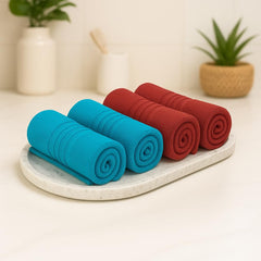 Akiko Home 100% Cotton Essential Series Face Towel 600 Gsm | Soft Absorbent & Durable Washcloth For Men & Women, Compact Travel Towel -Pack Of 4 (Teal & Maroon)