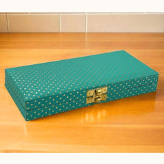 Decorative Shagun Cash Gift Box For Money Gaddi, Jewellery, Gifting Sagan Wedding Occasion, Dot Pattern, Leatherette Finish Rectangle Shape, Colour - Green