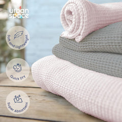 Urban Space 100% Cotton Waffle 2 Bath, 2 Hand & 2 Face Towels 1500 Gsm | Breathable & Absorbent Cotton Fabric Towel (Pink & Grey) -Set Of 6