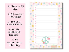 A5 Notes/To Do List Notepad, Beautiful Checklist Pad, Tear-Off Sheets (Peace) Pack Of 1