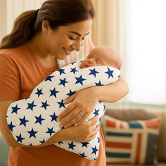 Organic Cotton Muslin Baby Bath Towel 200 Gsm | Cotton Cloth Premium Baby Washable Reusable, Absorbent, Extra Soft (Navy & Grey Star)- Pack Of 2
