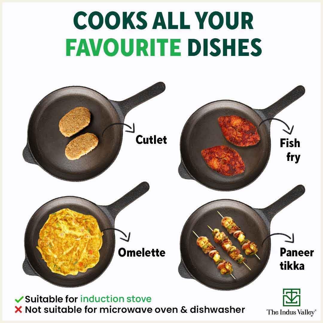 Super Smooth Black Cast Iron Shallow Fry Pan With Long Handle - Medium, 25.4cm, 10 Inch, 1.8 Kg | Induction Friendly, Nonstick Pre-Seasoned Fry Pan, 100% Pure & Toxin Free, No Chemical Coating Super Smooth Black Cast Iron Shallow Fry Pan With Long Handle - Medium, 25.4cm, 10 Inch, 1.8 Kg | Induction Friendly, Nonstick Pre-Seasoned Fry Pan, 100% Pure & Toxin Free, No Chemical Coating