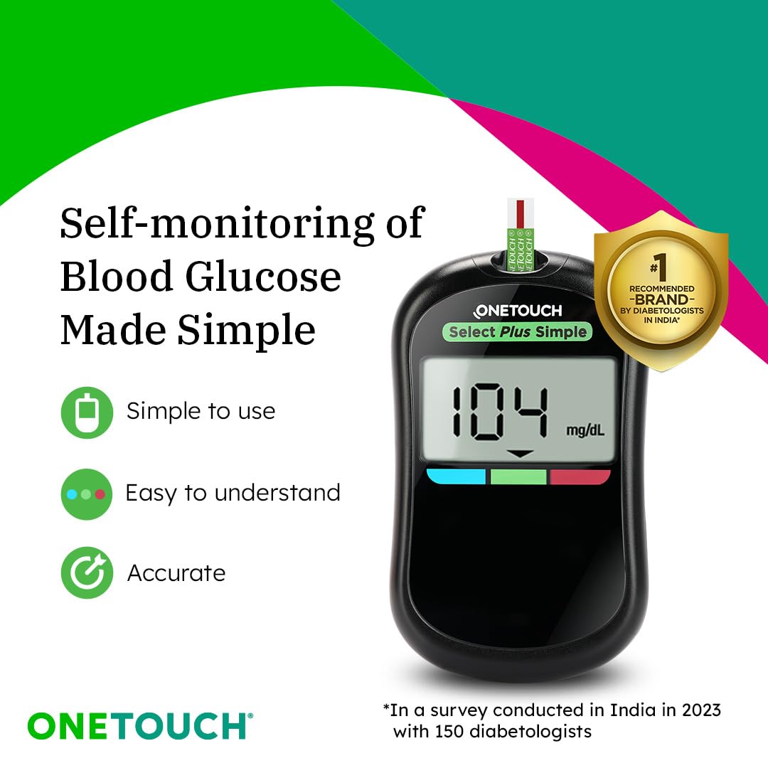 OneTouch Select Plus Simple Glucometer Machine | Simple & Accurate Testing Of Blood Sugar Levels At Home - Global Iconic Brand | Free 10 Test Strips + 10 Sterile Lancets + 1 Lancing Device OneTouch Select Plus Simple Glucometer Machine | Simple & Accurate Testing Of Blood Sugar Levels At Home - Global Iconic Brand | Free 10 Test Strips + 10 Sterile Lancets + 1 Lancing Device