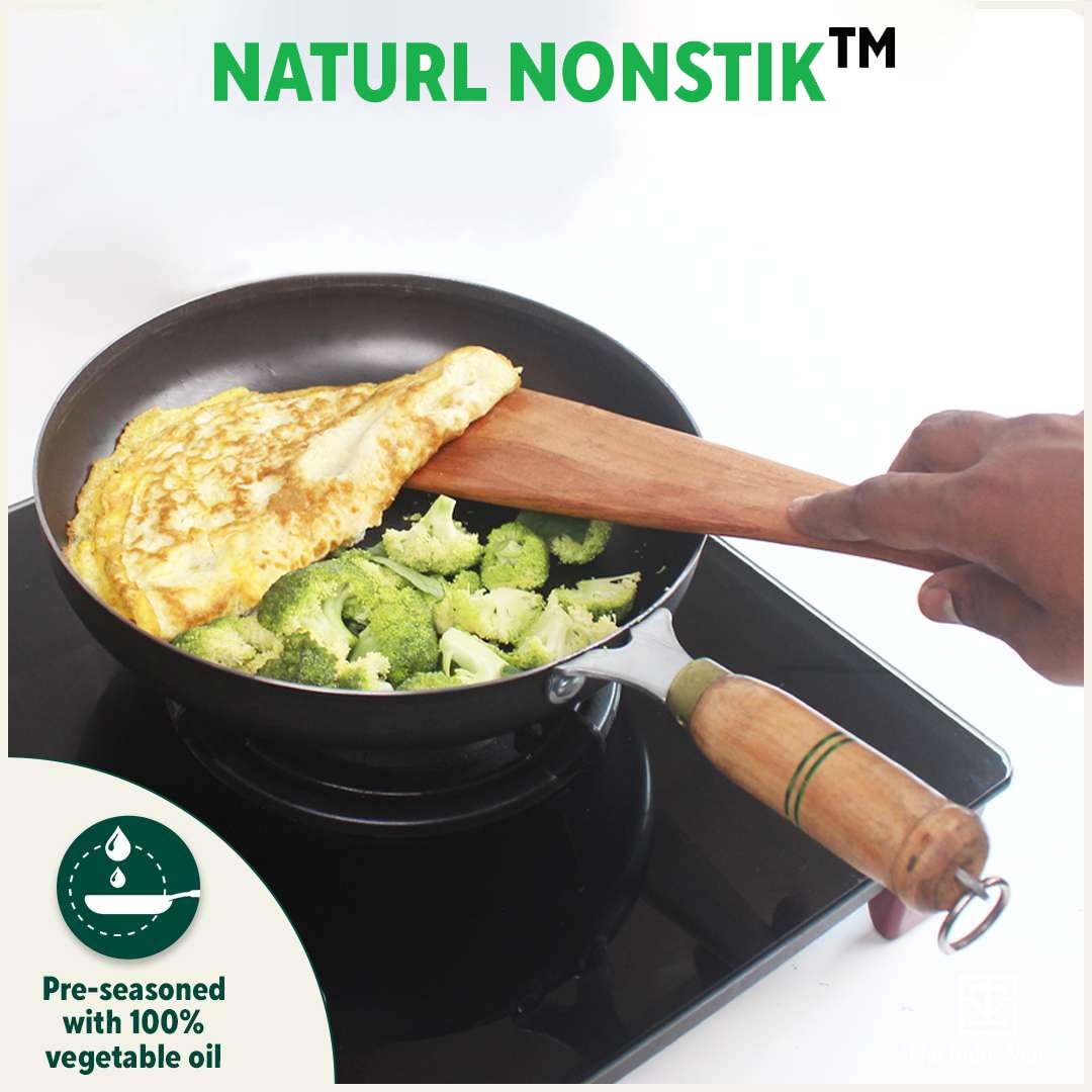 Pre-Seasoned Black Iron Fry Pan With Wooden Handle - Large, 30.4 Cm, 12 Inch, 3.6 Ltr, 1.4 Kg | Induction Friendly, Pre-Seasoned Fry Pan, 100% Pure & Toxin-Free, No Chemical Coating Pre-Seasoned Black Iron Fry Pan With Wooden Handle - Large, 30.4 Cm, 12 Inch, 3.6 Ltr, 1.4 Kg | Induction Friendly, Pre-Seasoned Fry Pan, 100% Pure & Toxin-Free, No Chemical Coating
