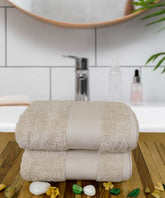 Rangoli Soft Absorbent Durable Towels Earthly Egyption Cotton Plush Oversized Small Size Bath Towel 600 Gsm (Beige)- Pack Of 2