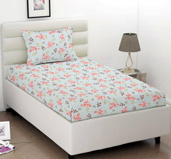 Single Bedsheet With 1 Pillow Covers - 60 X 90 Inches, Aqua | Super Soft Premium Brushed Glace Cotton Bedsheet, Breathable & Wrinkle Free