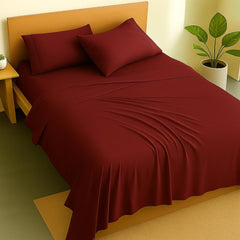 Double Bedsheet For Queen Size With 2 Matching Pillow Cover - 90 X 100 Inches, Burgundy | Breathable & Durable, Soft Touch & Perfect For All Seasons