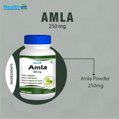 Healthvit Amla Organic Amla Without Sugar & Skin Foods Glow Mix, Priority Glow Mix, Good For Immunity, Rich Source Of Vitamin C | 60 Capsules 100gm 0.2lbs
