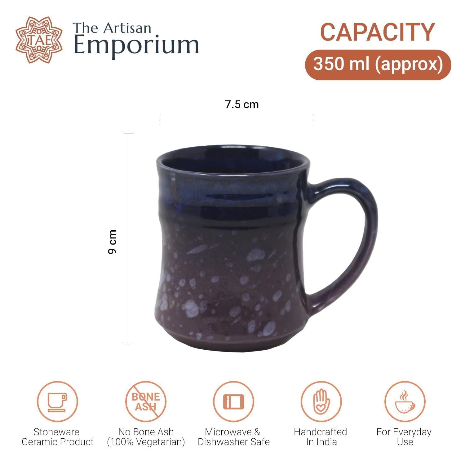 Handcrafted Mauve & Blue Ceramic Coffee Mug Set Of 2 - 300ml Each | Ceramic Mugs For Coffee, Tea, Milk - Microwave Safe & Dishwasher Safe Handcrafted Mauve & Blue Ceramic Coffee Mug Set Of 2 - 300ml Each | Ceramic Mugs For Coffee, Tea, Milk - Microwave Safe & Dishwasher Safe