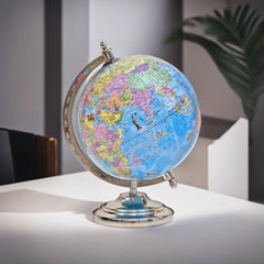 Educational Globe 8 Inch With Magnifying Glass, Rotating World Globe With Steel Finish Arc & Base | World Globe, For Kids Learning, Students & Home Decor, Office Desk, Pack Of 1