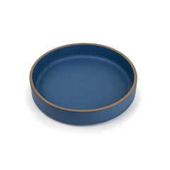 Stackable Ceramic Pasta Bowl Set Of 2 Pieces - 22cm, Blue With Brown Rim | Ceramic Pasta Plate With Matte Finish | Deep Plate - Ceramic Bowl | Pasta Serving Plate