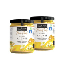 Organic A2 Gir Cow Desi Ghee By Kapiva | Rich In Nutrients Calcium & Iron Pure Healthy Desi Cow Ghee Good For Cooking | 1 Litre (500ml * 2) 33.8 Ounce | Jar Pack