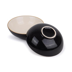 Ceramic Bowl Set Of 4 Pieces For Snacks - 13cm, Black Ivory | Dessert Bowl With Glossy Finish - Premium Stoneware | Microwave Safe Halwa Plates