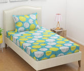 Premium Single Bedsheet With 1 Pillow Covers - 58 X 88 Inches, Green & White | 160 TC Super Soft Glace Cotton - Breathable & Wrinkle Free - 2 Pcs Set