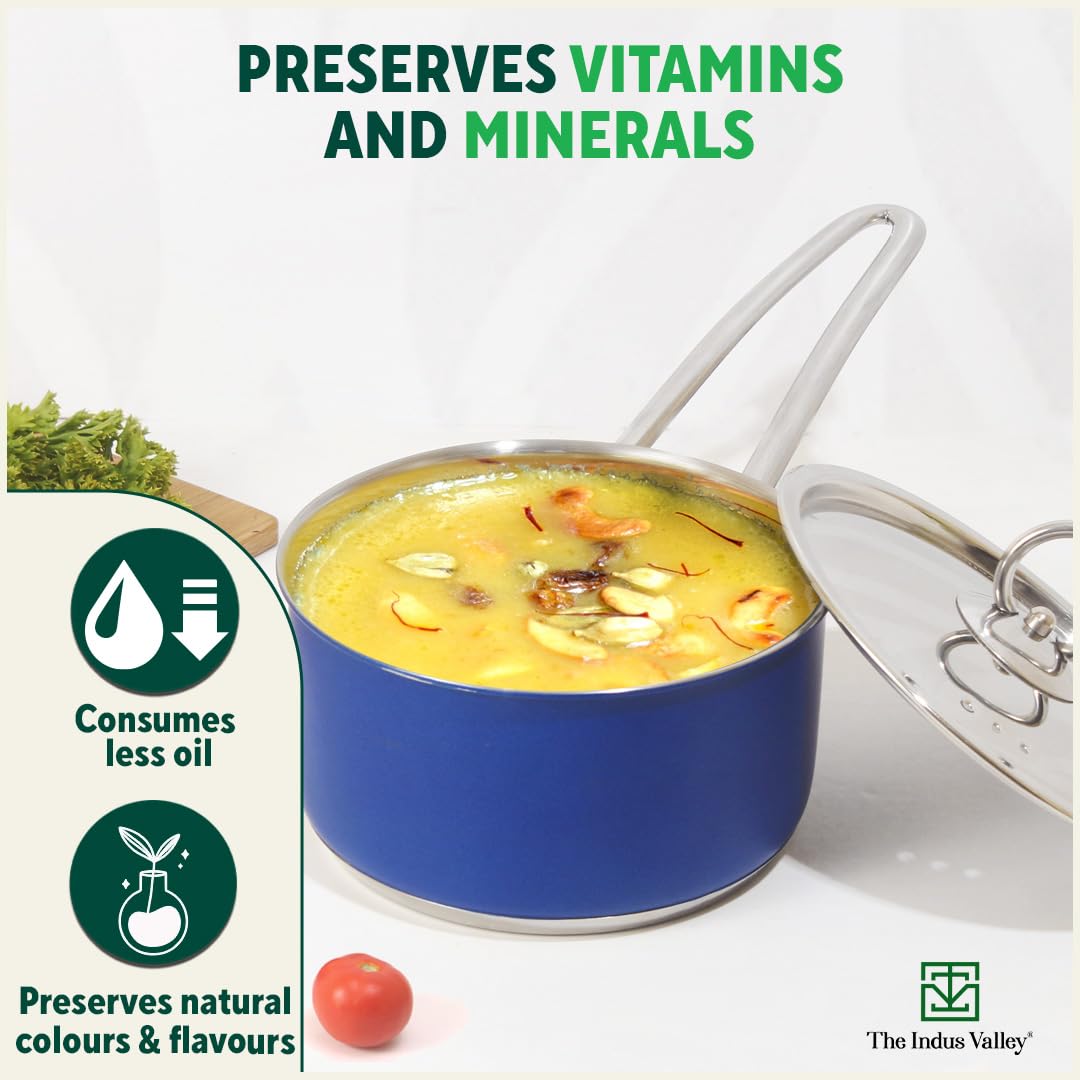 Coloured Stainless Steel Sauce Pan Or Milk Pan With Steel Lid - Small 18.7cm, 7.4 Inch, 1.4 Ltr, 1 Kg | Induction Friendly, Nonstick 3-Layer Bottom, 100% Pure & Toxin-Free Coloured Stainless Steel Sauce Pan Or Milk Pan With Steel Lid - Small 18.7cm, 7.4 Inch, 1.4 Ltr, 1 Kg | Induction Friendly, Nonstick 3-Layer Bottom, 100% Pure & Toxin-Free