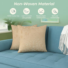 Microfiber Square Pillow Cushion For Sofa & Bed, Beige - 12 X 12 Inch | Soft, Fluffy For Comfort & Back Support | Breathable, Washable | Premium Velvet Outer Cover With Zip - Set Of 5