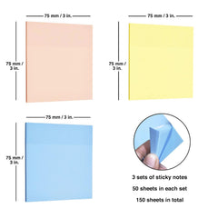 Transparent Sticky Notes Self Adhesive Memo Pad Bookmark Point Yellow, Pink, Blue - 150 Sheets