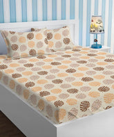 1 Double Bedsheets With 2 Matching Pillow Covers - 86 X 90 Inches, Beige & Brown | Bedsheets For Summer Breathable & Wrinkle Free - Soft & Comfortable Sheets